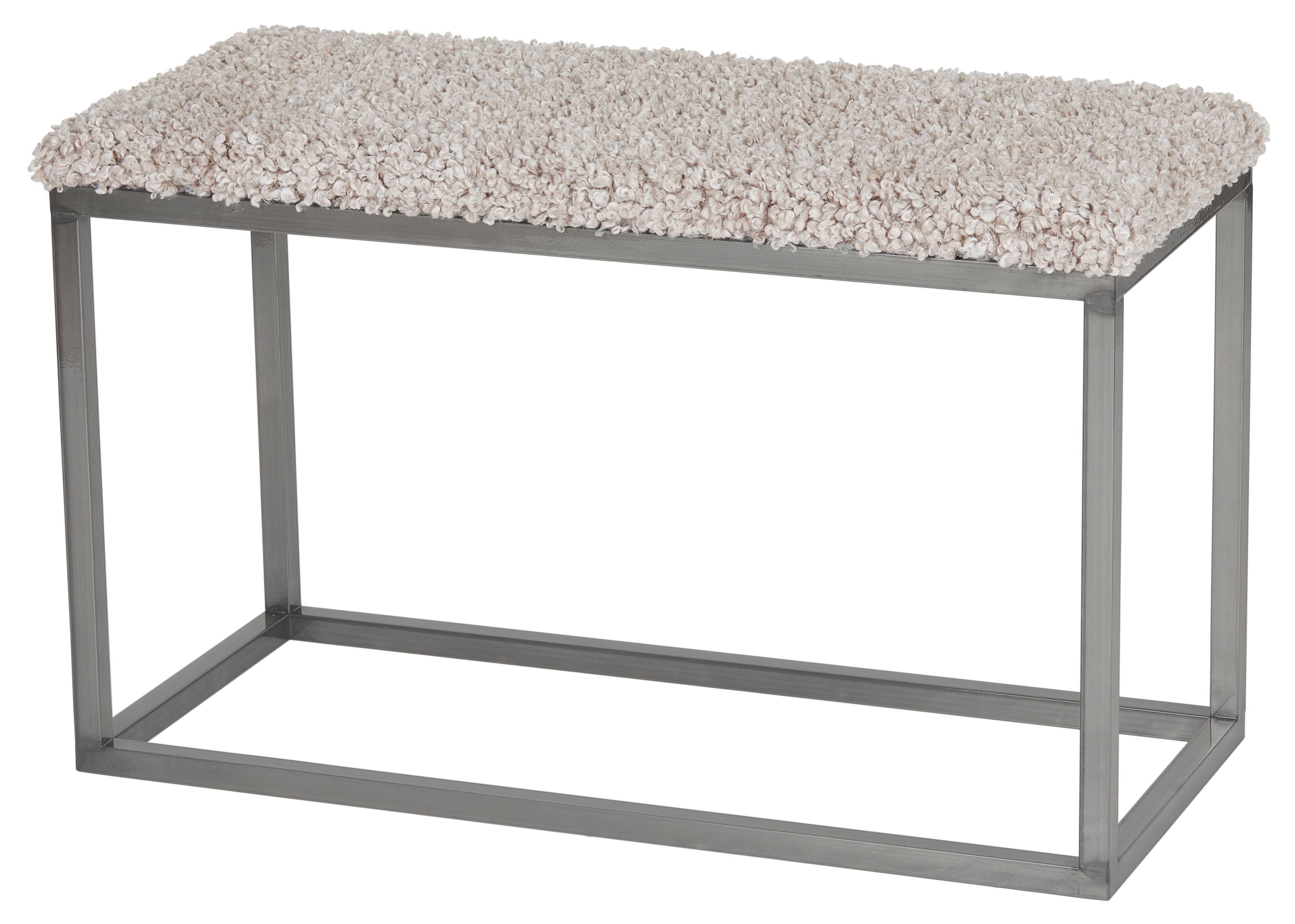 Skinnwille, Palle stool L Lumme Faux fur/Steel 80x35x50 Sand/Steel